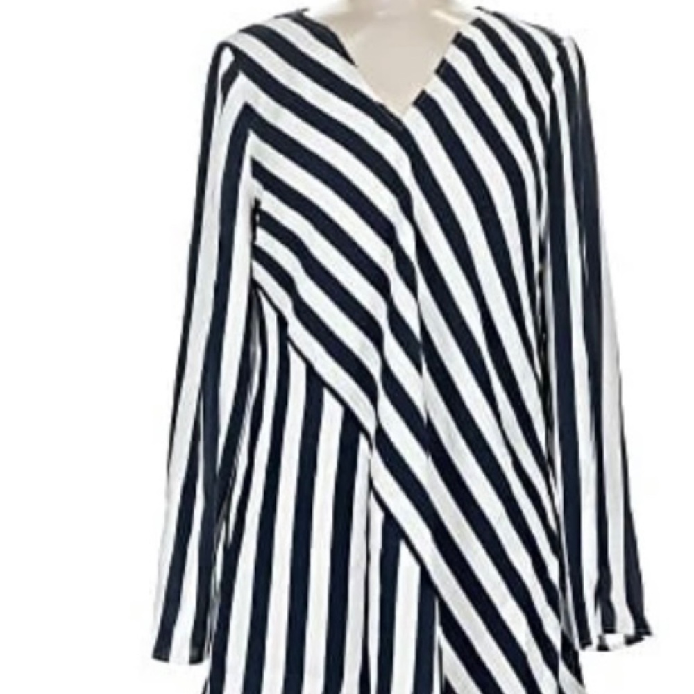 Chicos Long-sleeve Navy and White Blouse - Picture 2 of 4